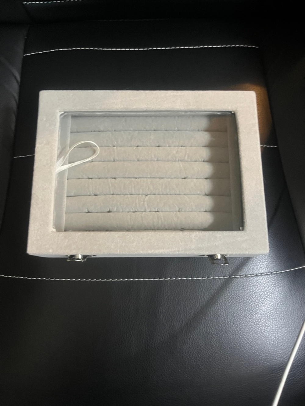 Velvet ring Display Case with plexiglass  Top - Light Gray